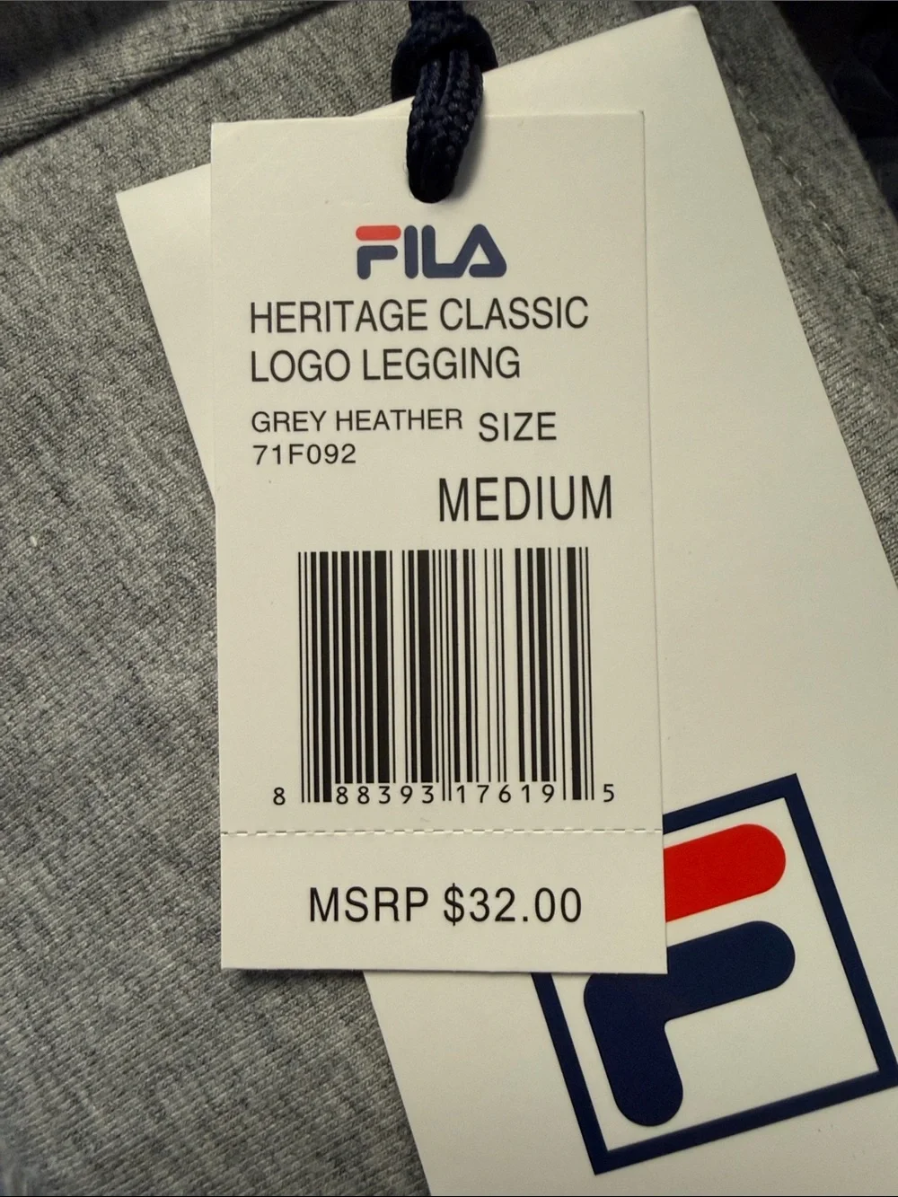 Fila Girls' Light Gray Leggings with Navy and Red Logo